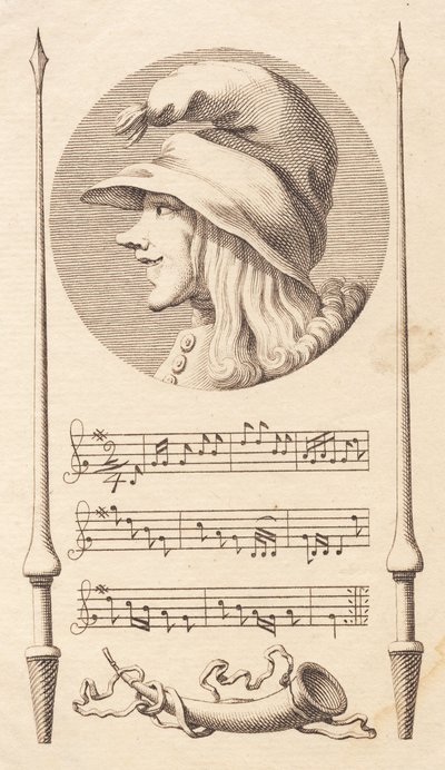 Winieta. Głowa chłopa między dwiema lancami. autorstwa J.F. Clemens
