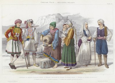 Grecian Race, Hellenowie, Pelasgi (kolorowy grawerunek) autorstwa J.L. (after) Williams