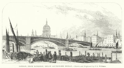 Londyn, od strony Bankside, poniżej mostu Southwark (rycina) autorstwa J.L. (after) Williams