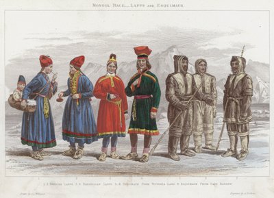 Mongol Race, Lapps i Esquimaux (kolorowy grawerunek) autorstwa J.L. (after) Williams