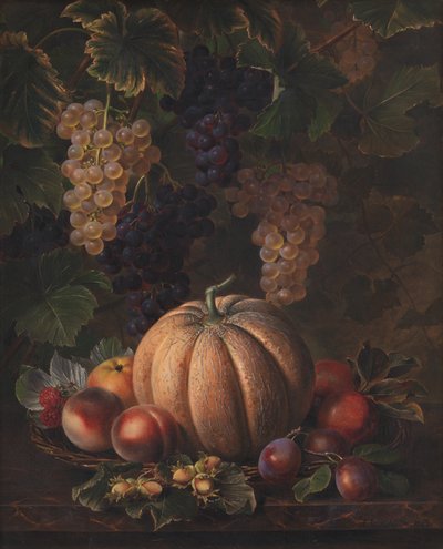 Różne owoce, w tym melon i winogrona autorstwa J.L. Jensen