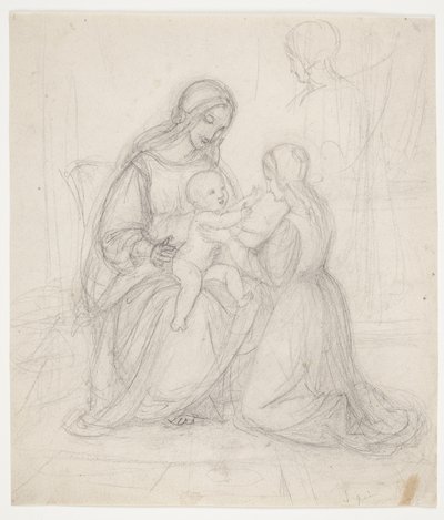 Siedząca Madonna z dzieckiem i klęczącą kobietą autorstwa J.L. Lund