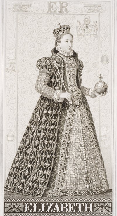 Królowa Elżbieta I (1533-1603) z „Ilustracji historii angielskiej i szkockiej” Tom I autorstwa J.L. Williams