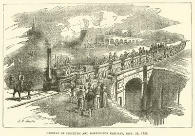 Otwarcie Stockton and Darlington Railway, 27 września 1825 (grawerowanie) autorstwa J.R. Brown