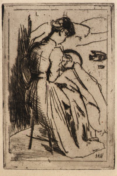Kobieta haftująca autorstwa J. Alden Weir