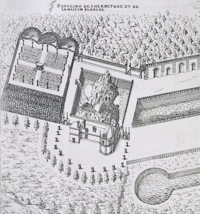 Ermitaż i Maison Blanc w Chateau de Gaillon, z „Les Plus Belles Bastiments de France”, opublikowane 1570s autorstwa J. Androuet Ducerceau