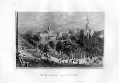 Park i ratusz, Nowy Jork, 1855. autorstwa J. Archer