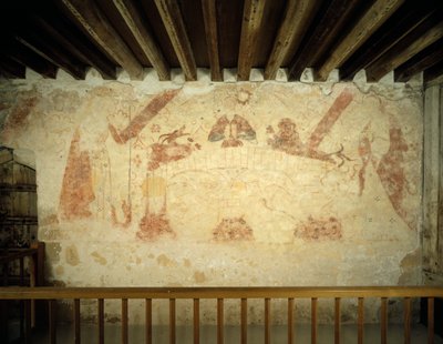 XV-wieczny mural na wschodniej ścianie malowanej komnaty w opactwie Cleeve, Somerset, 1999 autorstwa J Bailey