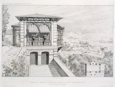 Łaźnie parowe, powyżej obserwatorium, z tomu projektów różnych architektów, pub. Morel & Cie, Paryż, ok.1880 autorstwa J. Boussard