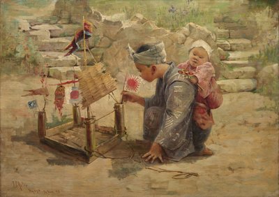 Japoński chłopiec budujący żołnierza, 1895. autorstwa J. C. Arter.