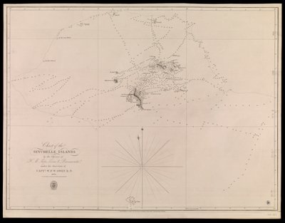 Mapa Wysp Seszelskich sporządzona przez oficerów okrętów H.M. Leven i Barracouta pod kierunkiem kpt. W.F.W. Owena R.N. 1825 autorstwa J. & C. Walker