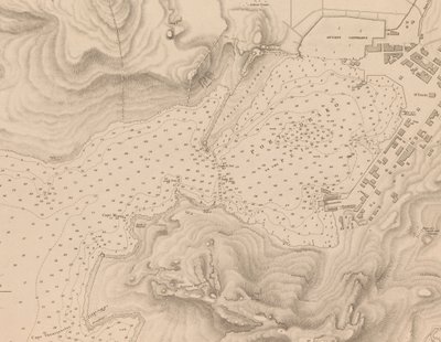 Grecja, Peiraeus lub Port Drako zbadany przez komandora Thomasa Gravesa, H.M.S. Beacon 1840, [Detal] autorstwa J. & C. Walker