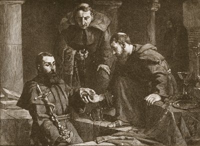 Ukrywanie skarbu podczas niszczenia klasztoru, ilustracja z The Church of England: A History for the People autorstwa H.D.M. Spence-Jones, wyd. c.1910 lito sepia zdjęcie autorstwa J. Cooke
