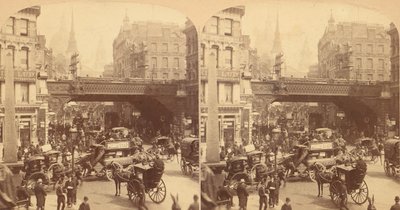 Grupa 4 widoków stereograficznych Ludgate Hill, Londyn, Anglia, 1850-1910. autorstwa J F Jarvis