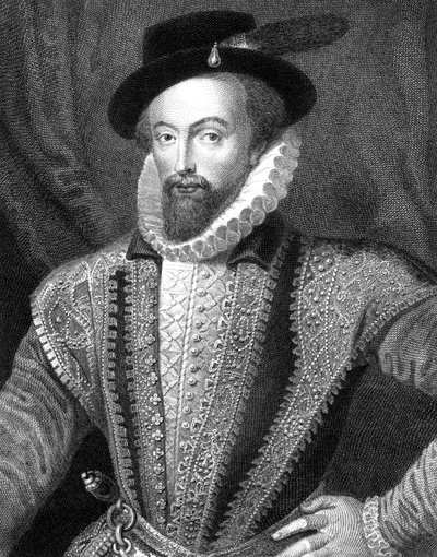 Sir Walter Raleigh, angielski pisarz, poeta, dworzanin, poszukiwacz przygód i odkrywca, 1821. autorstwa J Fitler
