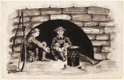 Express Villa (tylko dla biegaczy): Ciepły zakątek we Francji, 1917 (pióro, pędzel i tusz na papierze) autorstwa J. Griffiths