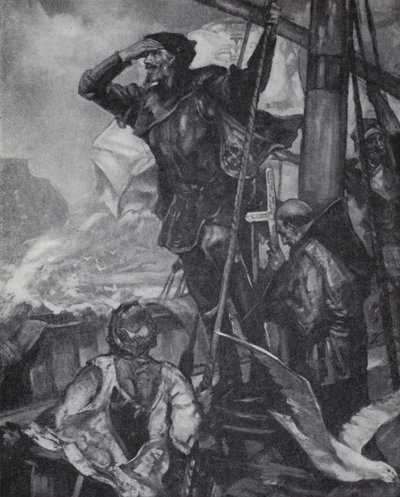 Portugalski odkrywca Vasco da Gama podczas podróży do Indii podczas obserwacji Przylądka Dobrej Nadziei autorstwa J. H. Amschewitz