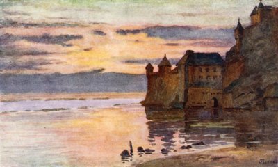 Żandarmeria, Tour Gabriel i River Coesnon, Mont St Michel (kolor lito) autorstwa J. Hardwicke Lewis