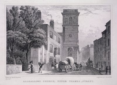 All Hallows the Great, Londyn, c1829 autorstwa J Hinchcliff