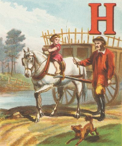 H: H jest koniem, tak eleganckim i silnym; ciągnie wóz z sianem na łąkę wzdłuż autorstwa J. Howard