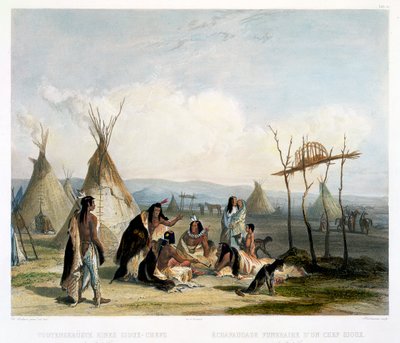 Rusztowanie pogrzebowe wodza Siuksów w pobliżu Fort Pierre autorstwa J Hurlimann