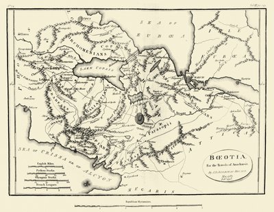 Mapa starożytnej Beocji autorstwa J. J. Barthélemy