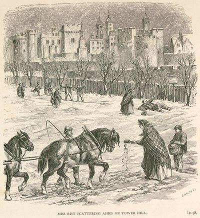 „Miss Rist rozrzuca prochy na Tower Hill”, Londyn, ok. 1840 r. autorstwa J Knight
