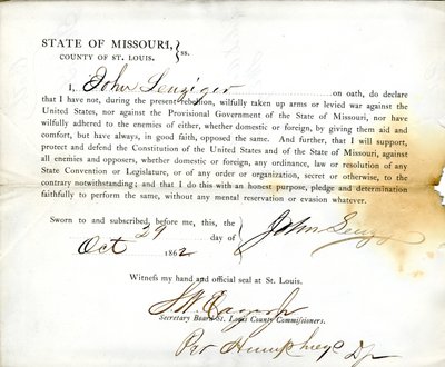 Przysięga lojalności Johna Leuzigera z Missouri, hrabstwo St.Louis autorstwa J. Leuziger
