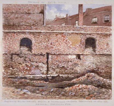 Fragment londyńskiego muru przedstawiający wewnętrzną twarz na Cooper