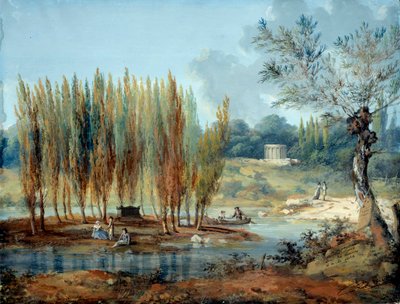 Widok grobu szwajcarskiego filozofa Jeana Jacquesa Rousseau (1712-1778) w Ermenonville (Oise) Obraz J. Moretha (XVIII wiek) paryskie muzeum Carnavalet autorstwa J. Moreth
