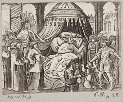 Ilustracja do Adama Oleariusa, „Perski Rosenthal genialnego poety Schicha Saadi […]”, Szlezwik 1660 autorstwa J. Muller