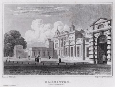 Badminton, Gloucestershire (grawerowanie) autorstwa John Preston Neale