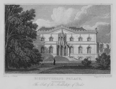 Bishopthorpe Palace, Yorkshire, siedziba arcybiskupa Yorku (grawerowanie) autorstwa John Preston Neale