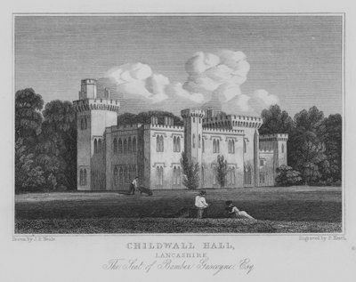 Childwall Hall, Lancashire, Siedziba Bamber Gascoyne, Esquire (rycina) autorstwa John Preston Neale