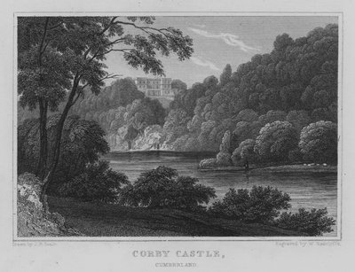 Zamek Corby, Cumberland (grafika) autorstwa John Preston Neale