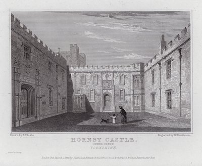 Zamek Hornby, dziedziniec wewnętrzny, Yorkshire (grawerowanie) autorstwa John Preston Neale