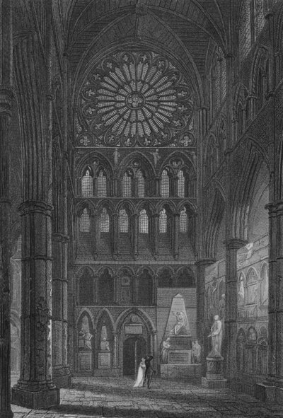 Wnętrze Opactwa Westminsterskiego, Zakątek Poety (grafika) autorstwa John Preston Neale