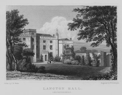 Langton Hall, Leicestershire (grawerowanie) autorstwa John Preston Neale