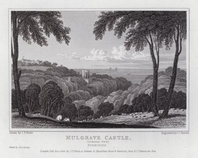 Zamek Mulgrave, widok ogólny, Yorkshire (grawerowanie) autorstwa John Preston Neale