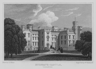 Zamek Mulgrave, Yorkshire (grawerowanie) autorstwa John Preston Neale
