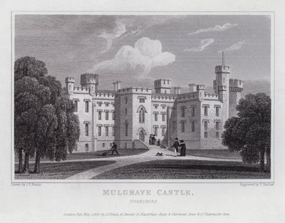 Zamek Mulgrave, Yorkshire (grawerowanie) autorstwa John Preston Neale