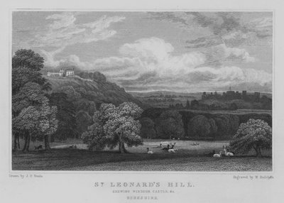 Wzgórze św. Leonarda, przedstawiający zamek Windsor itp., Berkshire (grafika) autorstwa John Preston Neale