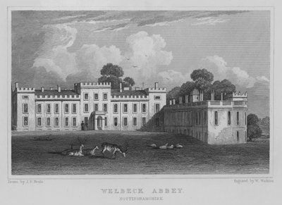 Opactwo Welbeck, Nottinghamshire (grawerowanie) autorstwa John Preston Neale