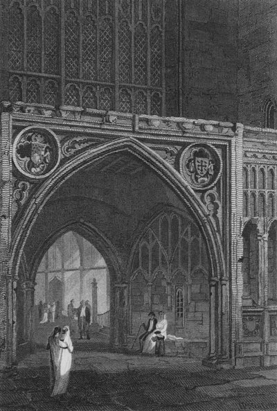 Westminster Hall, wejście wschodnie (grawerowanie) autorstwa John Preston Neale