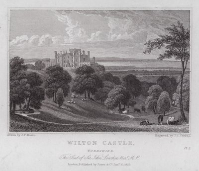 Wilton Castle, Yorkshire, siedziba Sir Johna Lowthera (grafika) autorstwa John Preston Neale