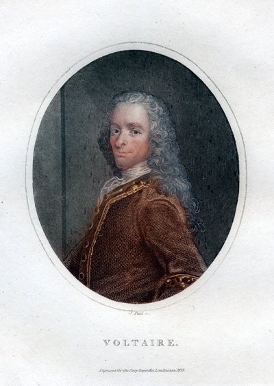 Francois Marie Arouet Voltaire, XVIII-wieczny francuski pisarz i satyryk, 1828. autorstwa J. Pass