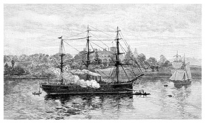 Dom rządowy i HMS Nelson, Sydney, Nowa Południowa Walia, Australia, 1886. autorstwa J. R. Ashton