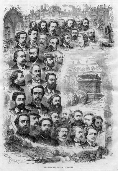 Mężczyźni Komuny Paryskiej 1870 grawerowanie przez J Roberta z 1870 - (Charles Delescluze, Felix Pyat, Charles Ferdinand Gambon, Paschal Grousset, Jules Valles i Gustave Courbet, Arthur Arnould, Charles Amouroux, Victor Clement, Jules Bergeret itp...) autorstwa J Robert