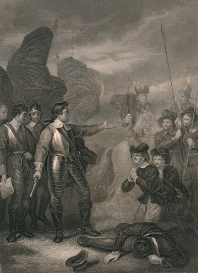 Cromwell tłumi bunt w armii, ok. 1640, połowa XIX wieku. autorstwa J. Rogers