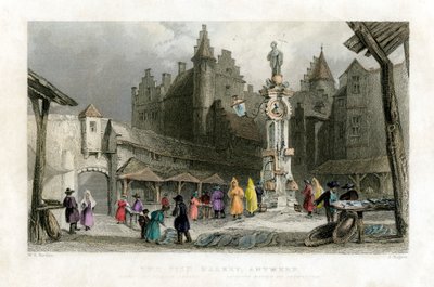 Targ Rybny, Antwerpia, Belgia, XIX wiek. autorstwa J. Rogers